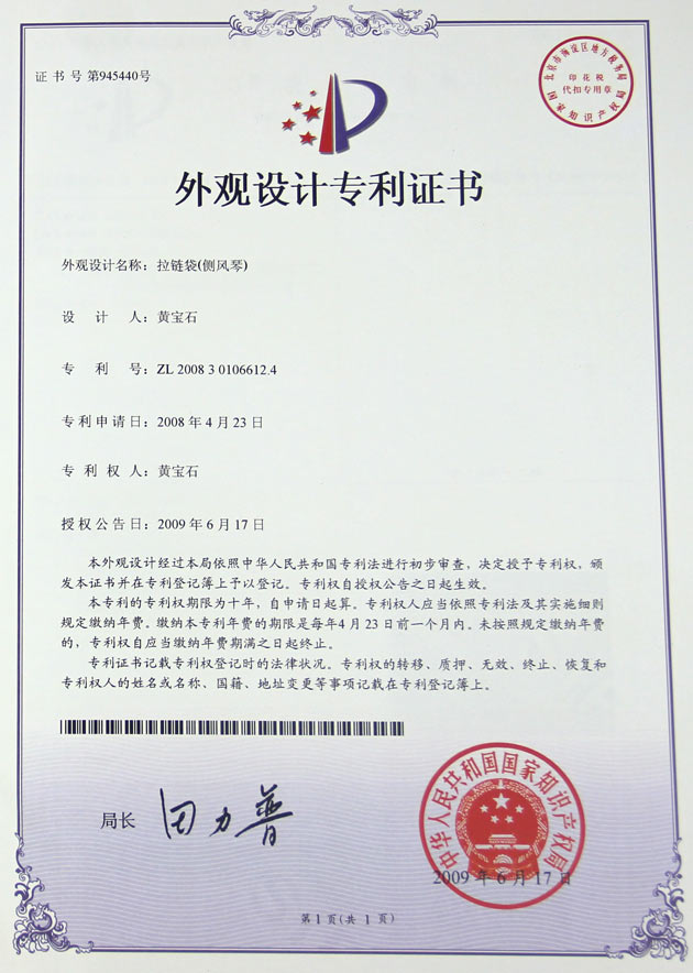 （拉链袋-侧风琴)外观设计专利